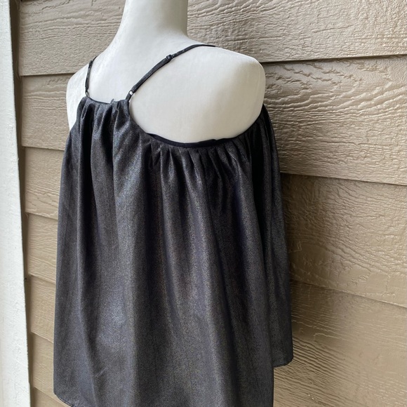 NEW! Express Womens Size XS Top Metallic Gray Black Layered Dressy Blouse Fancy - Picture 7 of 8